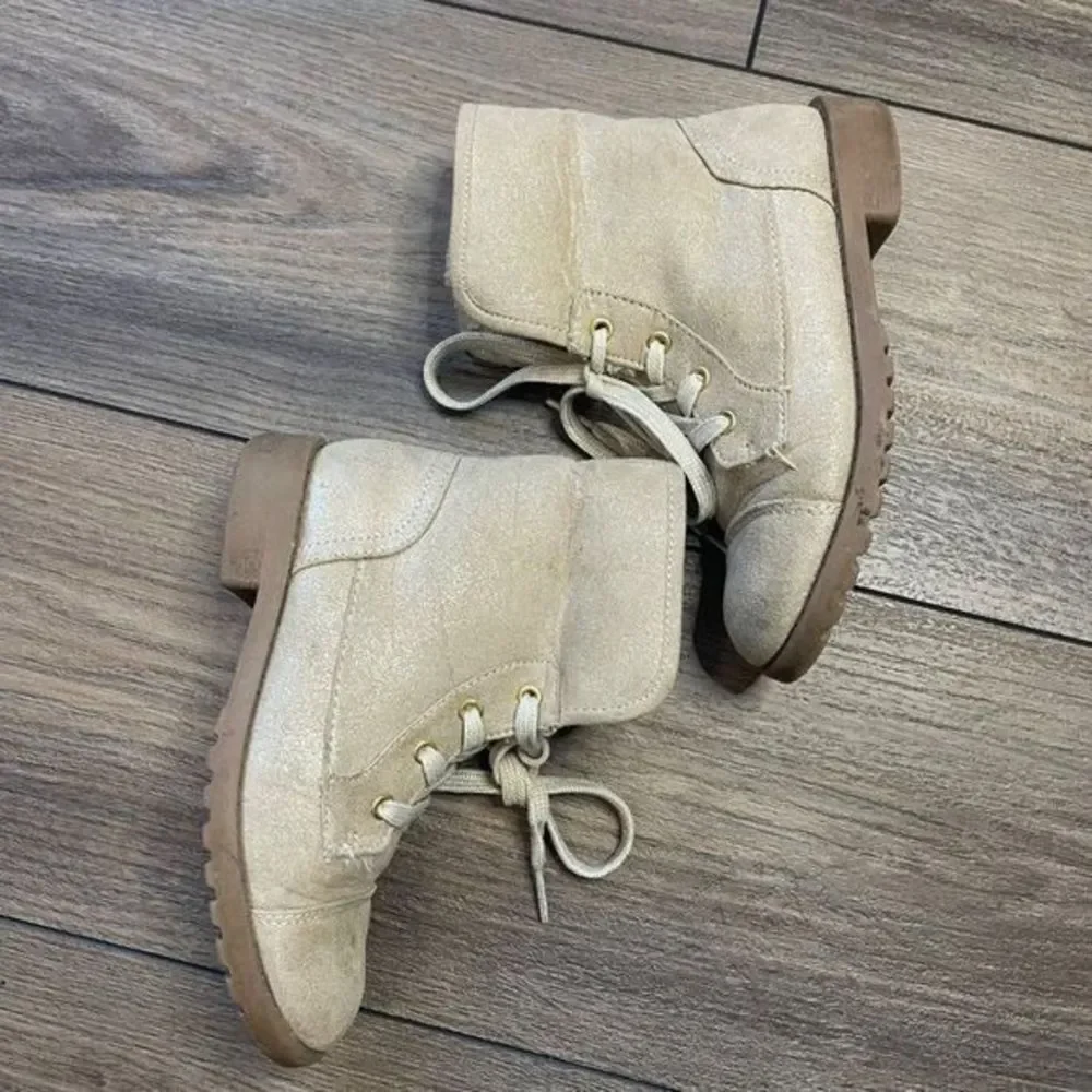 Maggie & Zoe Girls Gold Lace Up Faux Fur Lined Fold Over Boots Toddler Size‎ 11